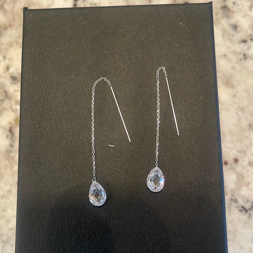 Jacmel 14k White Gold Cz Cubic Zirconia Threader
Drop Dangle Earrings 2” Length